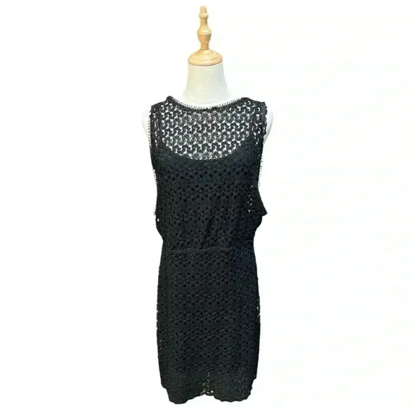 Free People Black Cut Out Crochet Pull Over Dress Size L - Picture 3 of 6